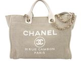 chanel jute canvas tote bag with chain handles