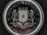 un gros plan d'une pièce d'argent sur laquelle figure un blason
