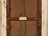 an old window with a wooden frame and a metal handle