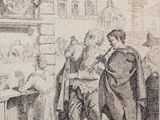 un dessin représentant un homme et une femme debout dans une cuisine