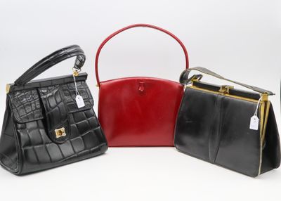 Ensemble de 3 sacs à main vintage en cuir noir et cuir rouge… - Photo 1