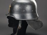 a close up of a helmet on a mannequin head