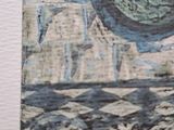 a painting on the wall of a room with a clock