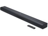 une barre de son noire avec une télécommande à côté