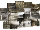 several old black and white photographs of people and animals in the woods