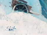 a painting of a truck that is sitting in the snow