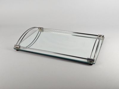 plateau rectangulaire en verre avec poignées en métal