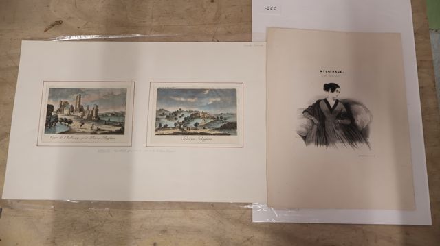 Gravure « Mme Lafarge », deux aquatintes « tours de Challusay » «...