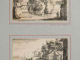 two drawings of a landscape with a man and a woman in the foreground