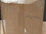 a cardboard box with writing on it sitting on a table