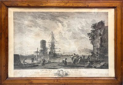 an old picture of a ship in a harbor with people on it