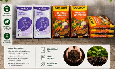 many bags of soil sitting next to each other on the ground