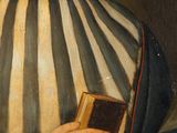 an old painting of a woman holding a book in her hands