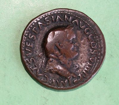 a close up of a coin on a green surface