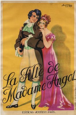 une vieille affiche représentant un homme tenant dans ses bras une femme en robe rose