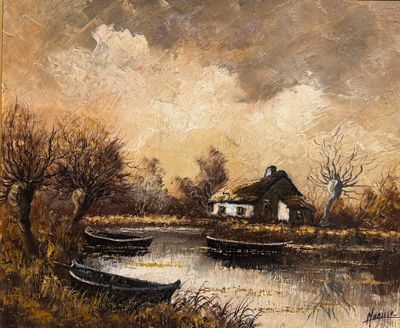 Robert MOGISSE né en 1933. Paysage à l'étang. - Photo 1