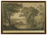 une image représentant un tableau représentant un paysage boisé avec une calèche