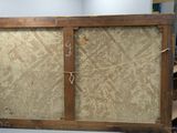 an old wooden cabinet with two doors on it