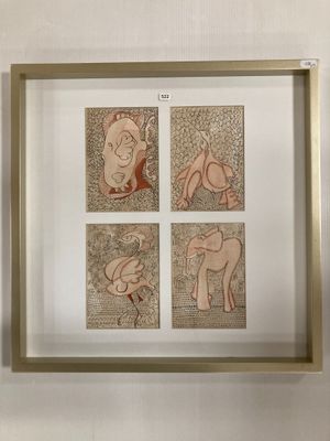 BULYSS Marc (XXe). Animaux. Quatre dessins à l'encre dans un… - Photo 1