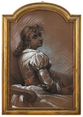 une image représentant un tableau d'une jeune fille en robe blanche