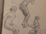 a drawing of a man and a woman sitting on a chair