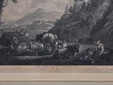 a picture of a painting of a group of animals in a field