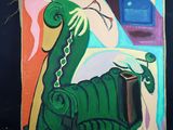 un tableau représentant une femme assise sur une chaise
