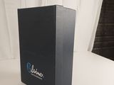 a black box that has a blue logo on it