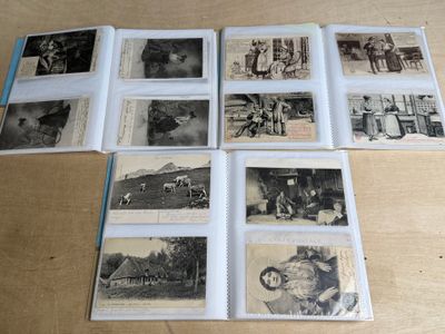 plusieurs vieilles photos en noir et blanc représentant des personnes et des animaux, dans un livre