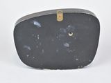an image of a black and gold purse sitting on top of a white surface
