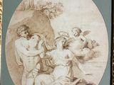 an image of a picture of a painting of a woman and two men