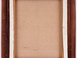 an old picture frame with a piece of paper taped to it