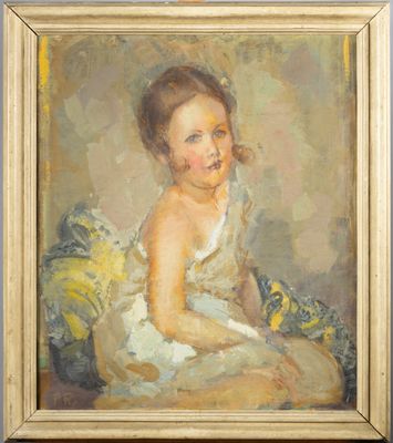 an image of a painting of a young girl sitting on a couch