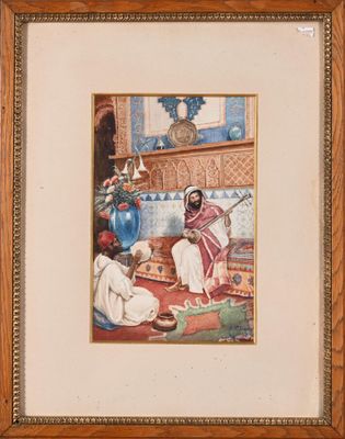 une image représentant un tableau où l'on voit un homme et une femme assis sur un tapis