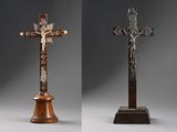 three different views of a wooden cross with a cross on it