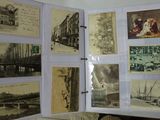 an open book with pictures of people and buildings on it