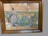 a picture of a painting of a man standing in a field