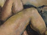 an oil painting of a naked woman laying on a bed