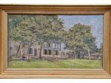 une image d'une peinture représentant une maison dans un champ