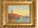 painting of a view of venice with a boat in the foreground