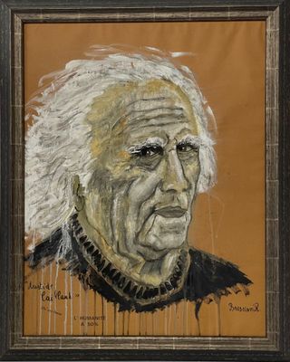 tableau représentant un vieil homme aux cheveux blancs, dans un cadre noir