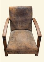 Fauteuil Club en cuir naturel couleur havane présentant un h… (photo 2)
