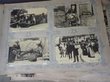 four pictures of people standing in front of an old photo