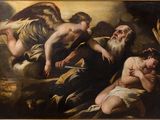 an image of a painting of angels and a man with a beard