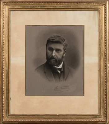 a black and white photo of a man with a beard