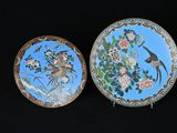 deux assiettes décoratives ornées d'oiseaux et de fleurs sur un fond noir