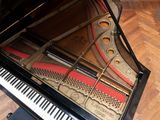 a piano that is sitting on a hard wood floor