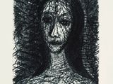 un dessin en noir et blanc d'un visage de femme