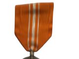 une médaille orange et blanche ornée d'une étoile