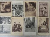 plusieurs vieilles photos en noir et blanc d'enfants devant une maison